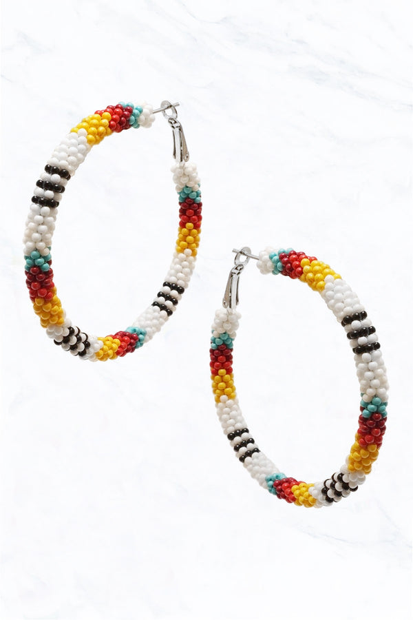 Seed Bead Hoop Earrings - 2 Colors