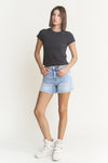 Mica Denim Super High Shorts with Frayed Raw Hem