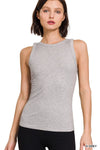 Soft Ribbed Crew Neck Tank Top - Blush & Cactus