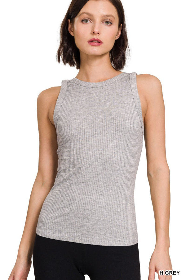 Soft Ribbed Crew Neck Tank Top - Blush & Cactus