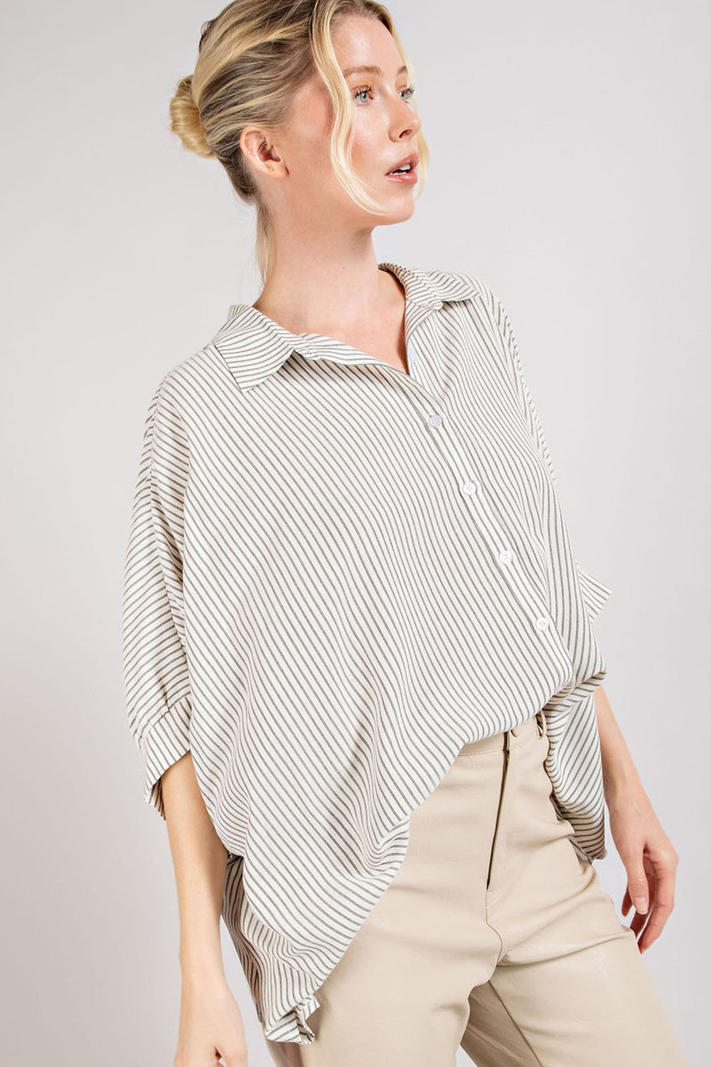 Button Down Stripe Shirt - Curvy Size
