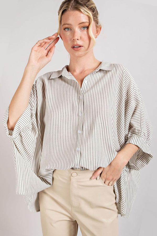 Button Down Stripe Shirt - Curvy Size