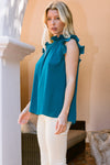 Pleated Ruffle Neck Solid Woven Blouse - 2 Colors