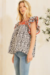 Floral Embroidery Textured Woven Blouse - Curvy Size