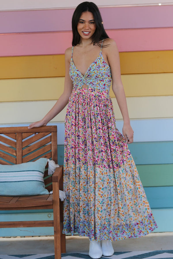 Angie V-neck Twist Front cut Out Maxi Dress