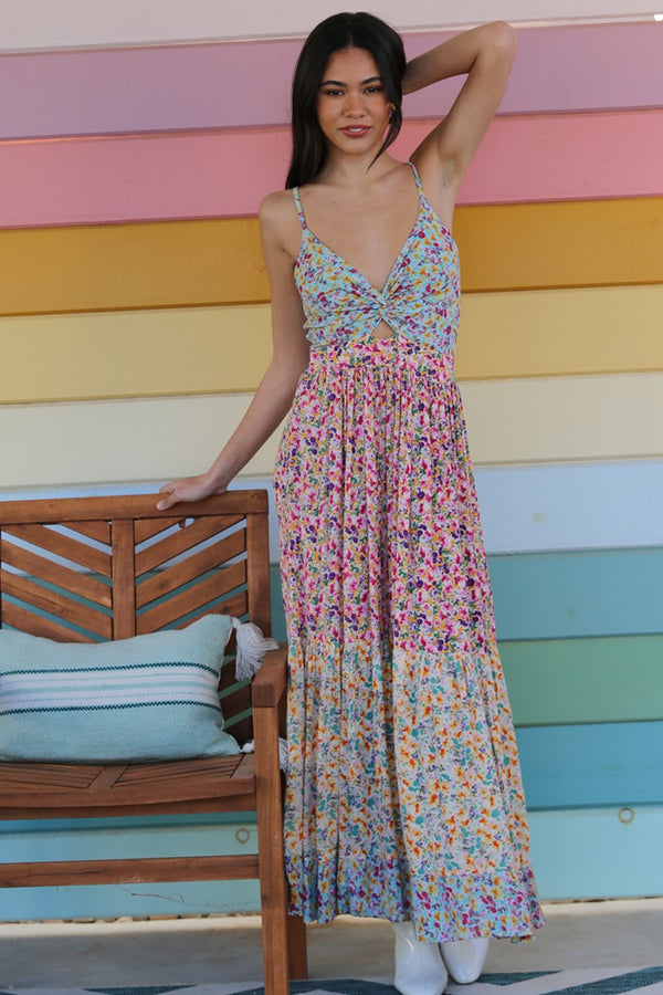 Angie V-neck Twist Front cut Out Maxi Dress