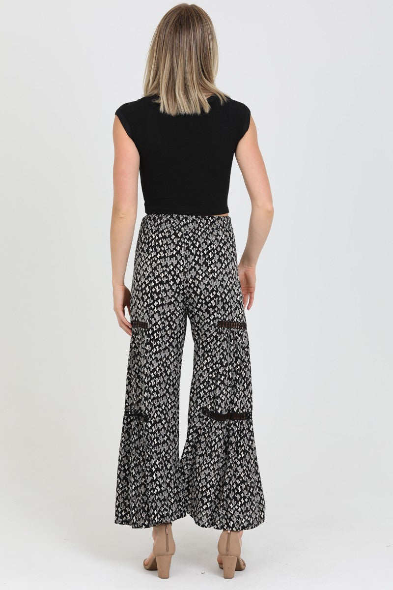 Angie Elastic Waist Wide Leg Pants With Lace Trim