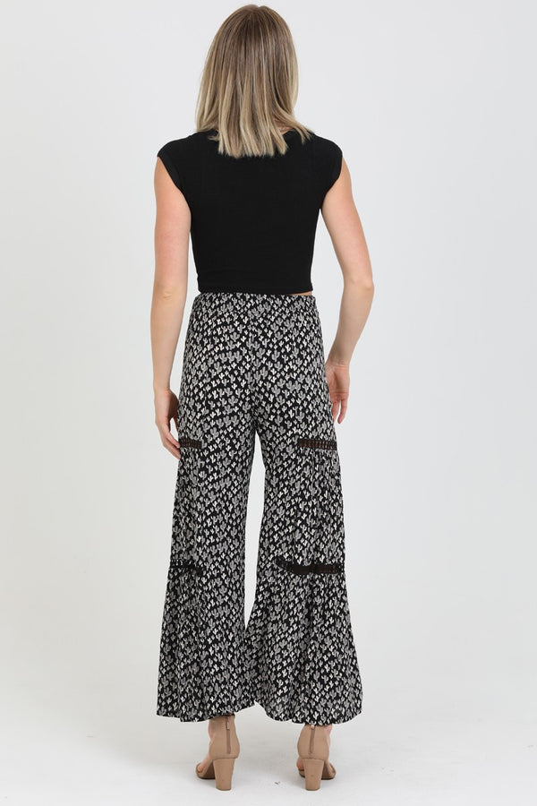 Angie Elastic Waist Wide Leg Pants With Lace Trim