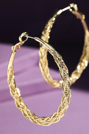 Brass Intertwined Rope Hoop Earrings