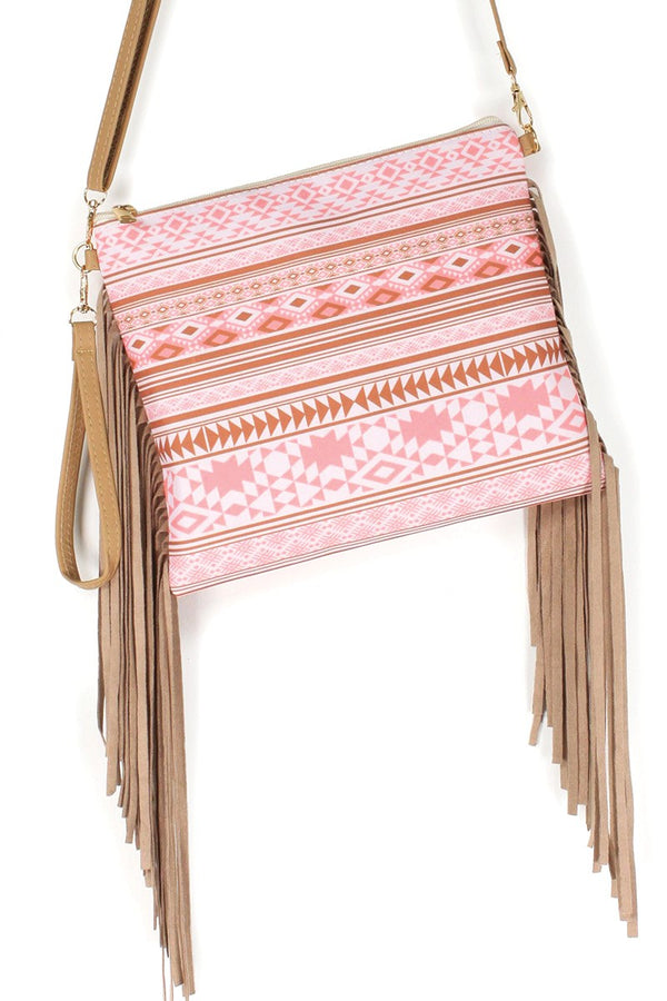 Aztec Striped Print Crossbody with Tassels