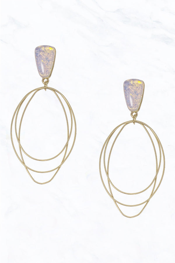 3pcs Wire Oval Dangle Semi Genuine Stone Earrings