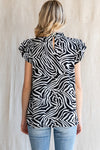 Zebra Print Ruffled Cap Sleeves Top