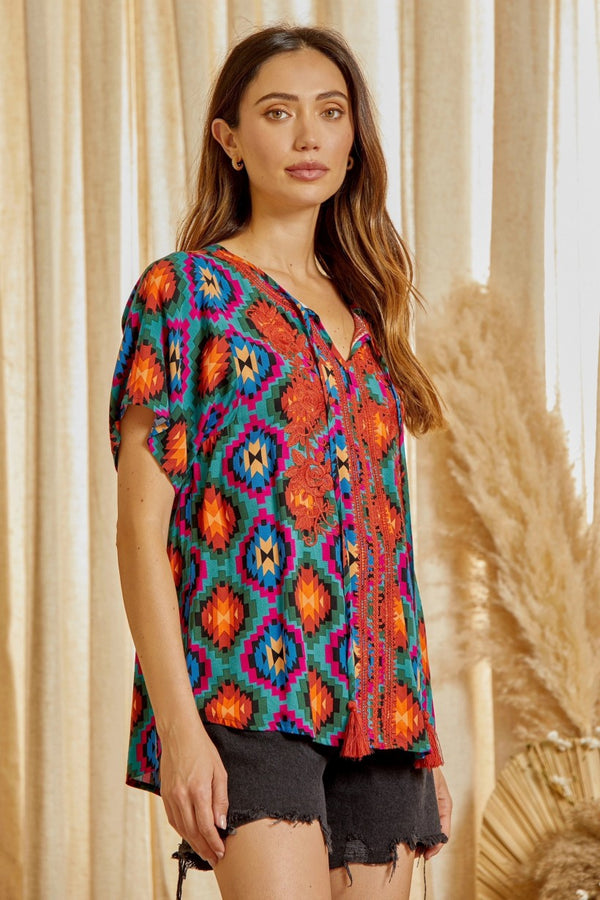 Printed top with Embroidery details
