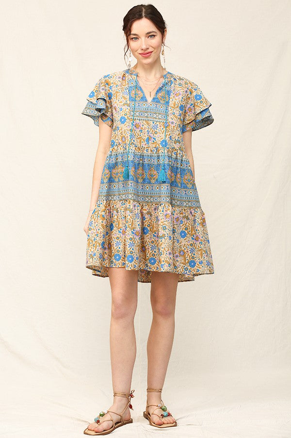 Print Mixed Babydoll Shift Dress - 2 Colors