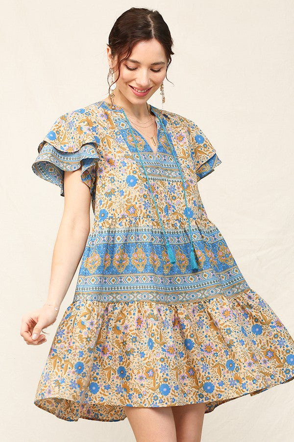 Print Mixed Babydoll Shift Dress - 2 Colors
