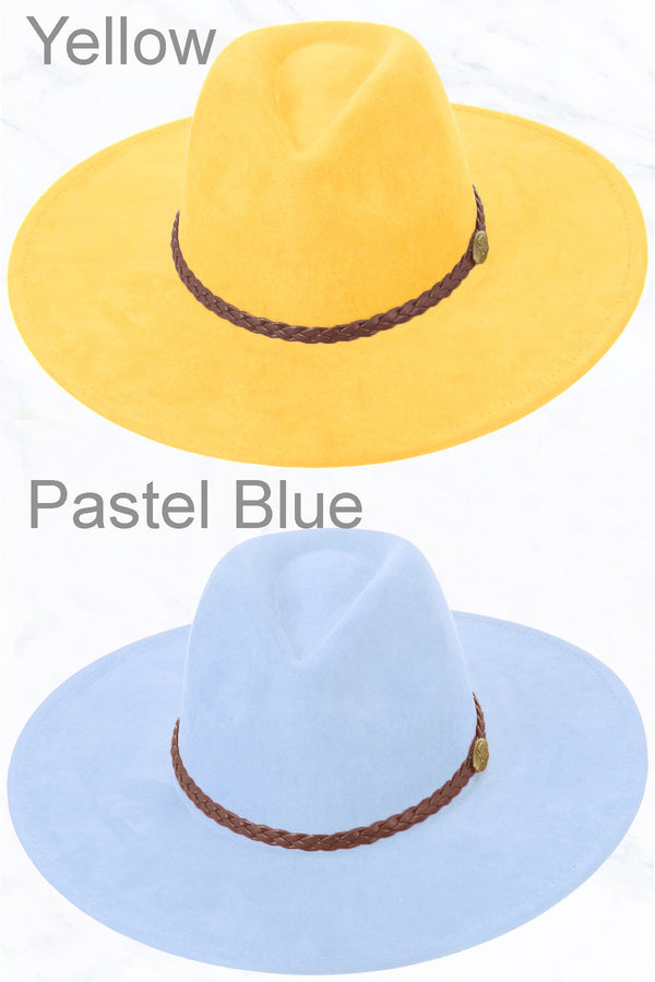 Braided Leather Belt, Suede Large Peach Top Fedora