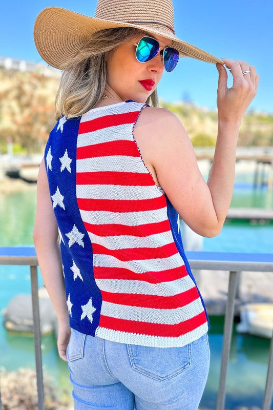 4th Of July American Flag Sleeveless Knitted Top