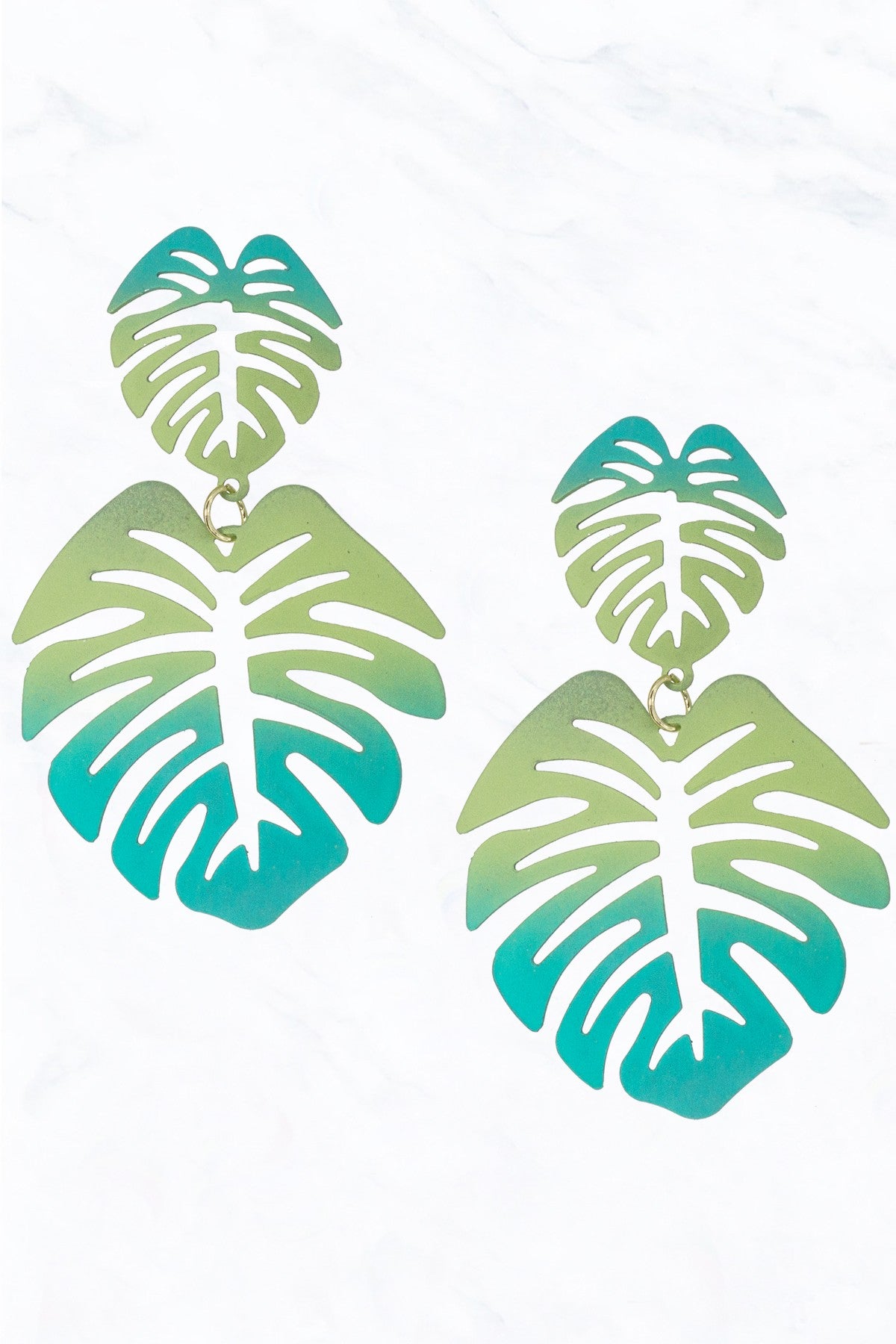 Painted Palm Tree Filigree Metal Dangle Earrings