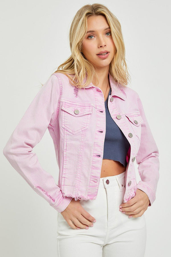Risen Irregular Fray Hemmed Color Jacket - 2 Colors - Curvy Size - Blush & Cactus