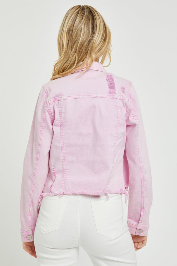 Risen Irregular Fray Hemmed Color Jacket - 2 Colors - Curvy Size - Blush & Cactus