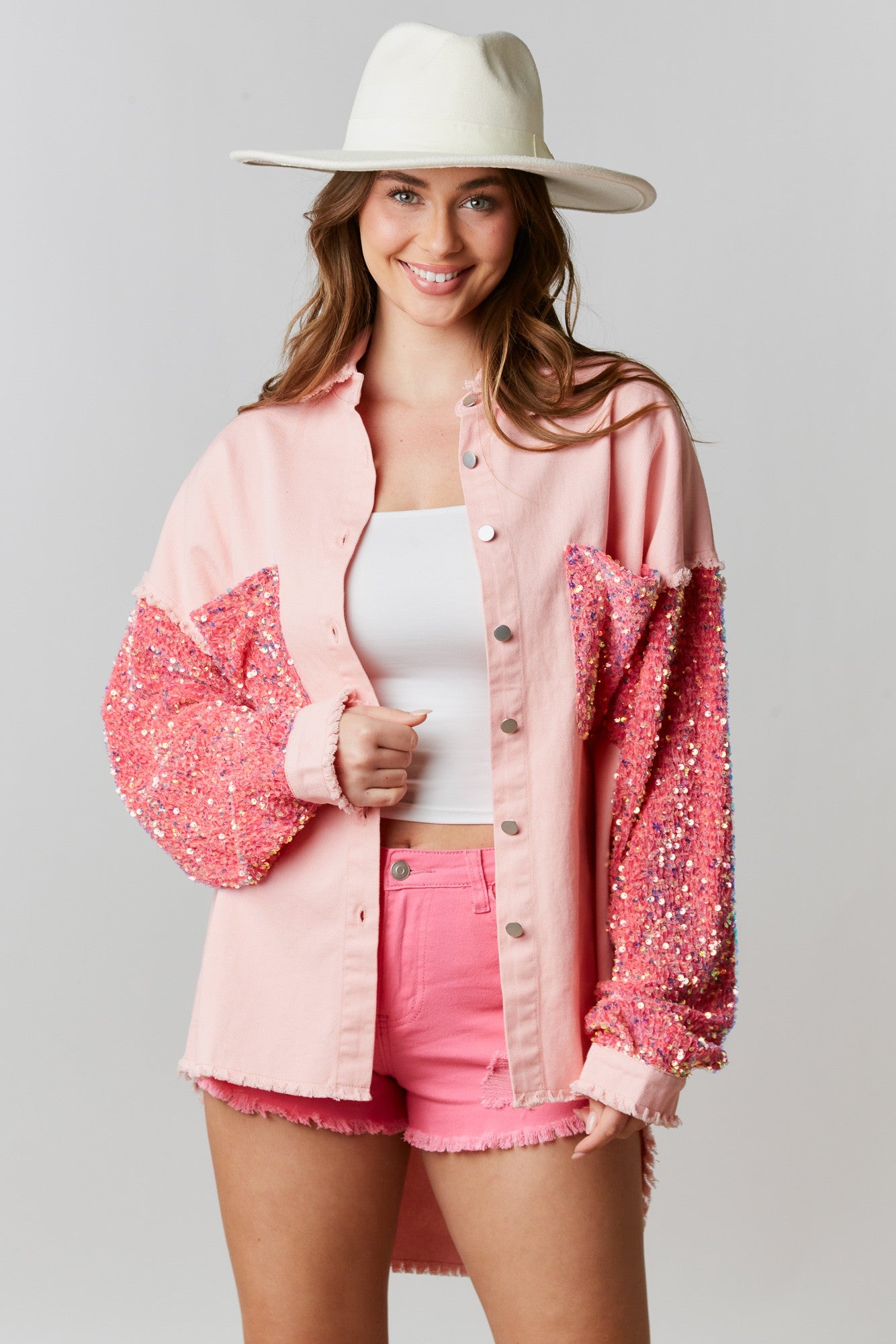 Color Block Oversize Twill and Sequin Shacket -3 Colors