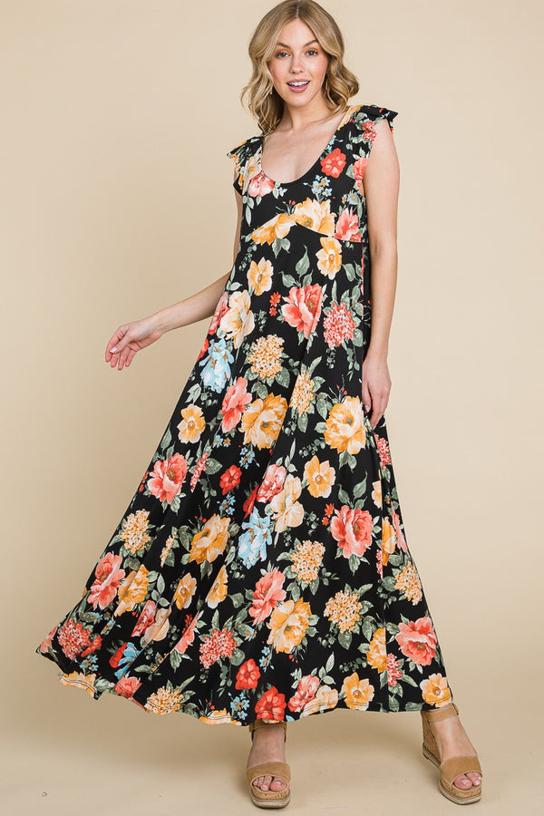 SALE Emerald Collection Floral Printed Scoop-neck Maxi Dress - Curvy Size