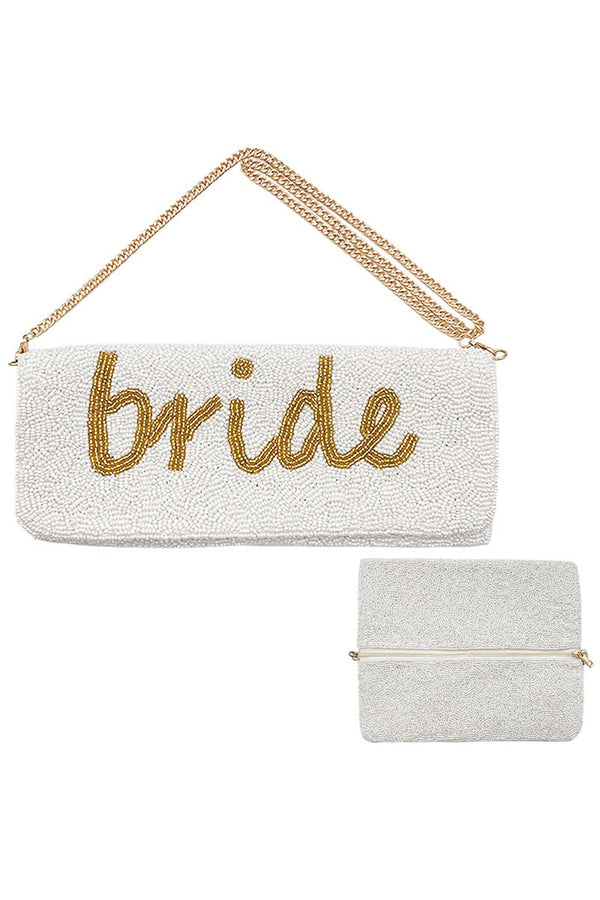 Seed Beaded BRIDE Clutch with Chain