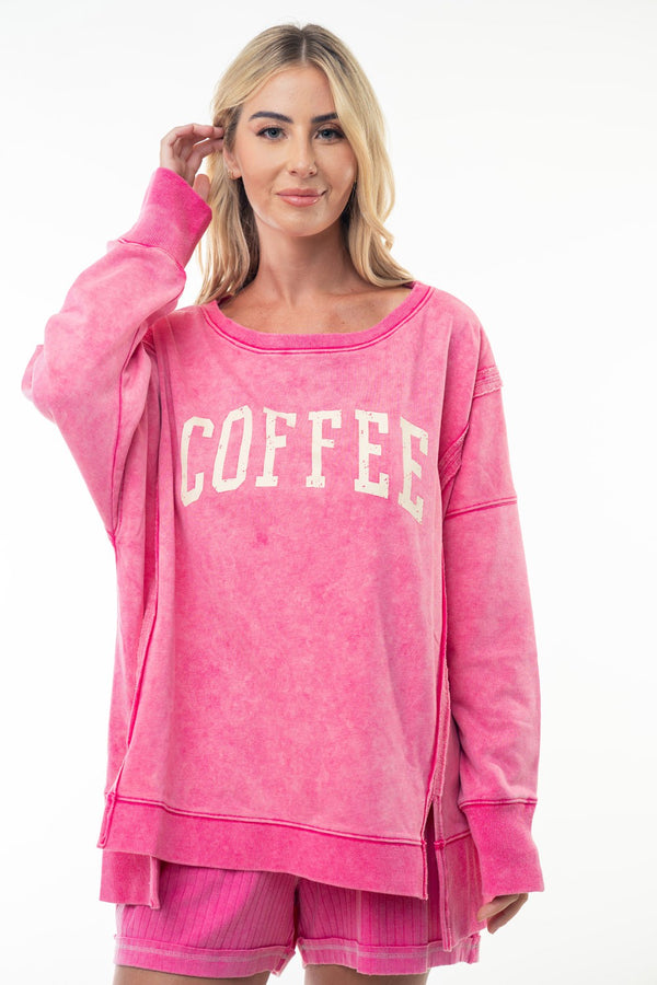 "Coffee" Long Sleeve Solid Knit Top
