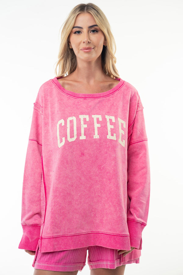 "Coffee" Long Sleeve Solid Knit Top