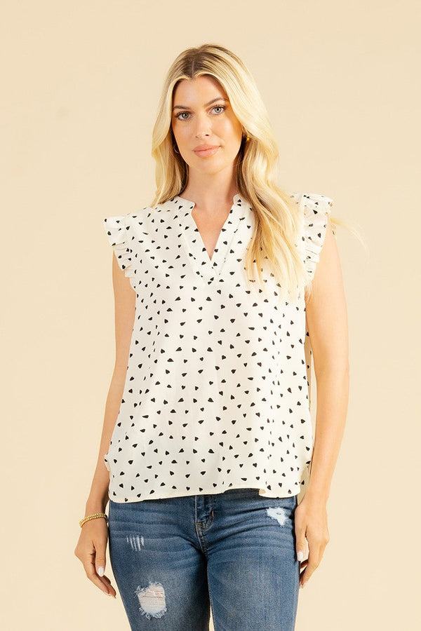 Ruffle Short Sleeve Top with Heart Design - Curvy Size