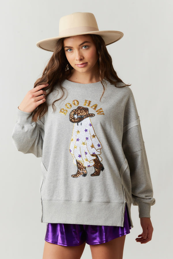 Halloween Boo Haw Sequin Ghost Sweatshirt