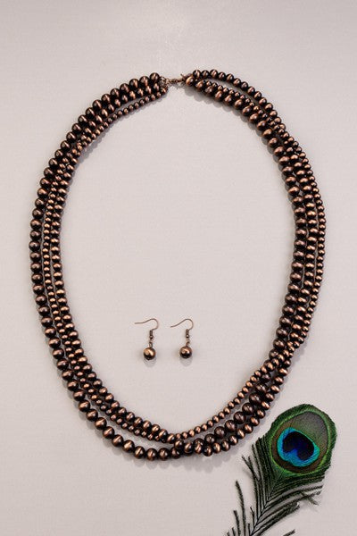 Layered Beaded Necklace With Earring Set