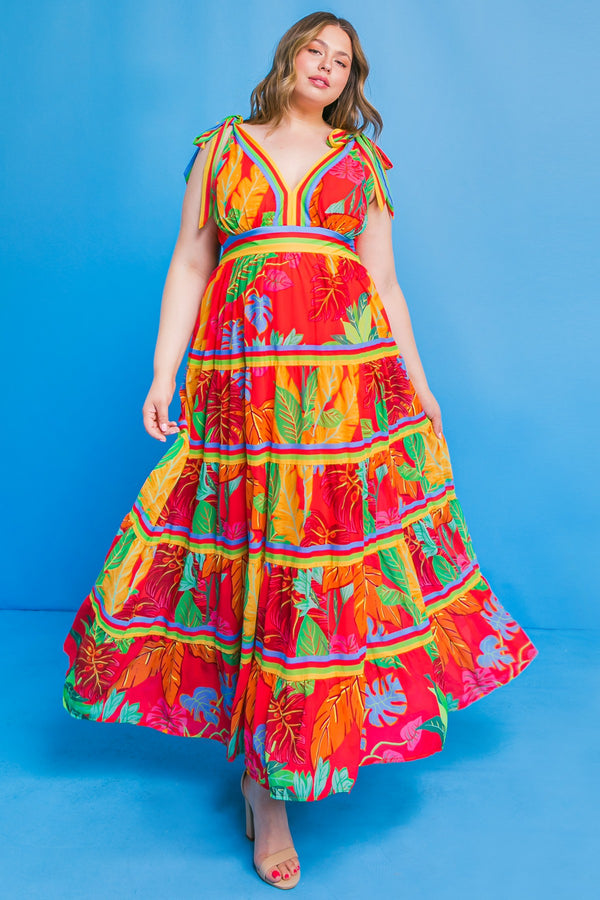 SALE Printed Woven Maxi Dress w/V neckline
