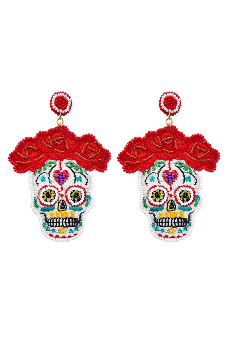 Seed Beaded Sugar Skull Post Earring