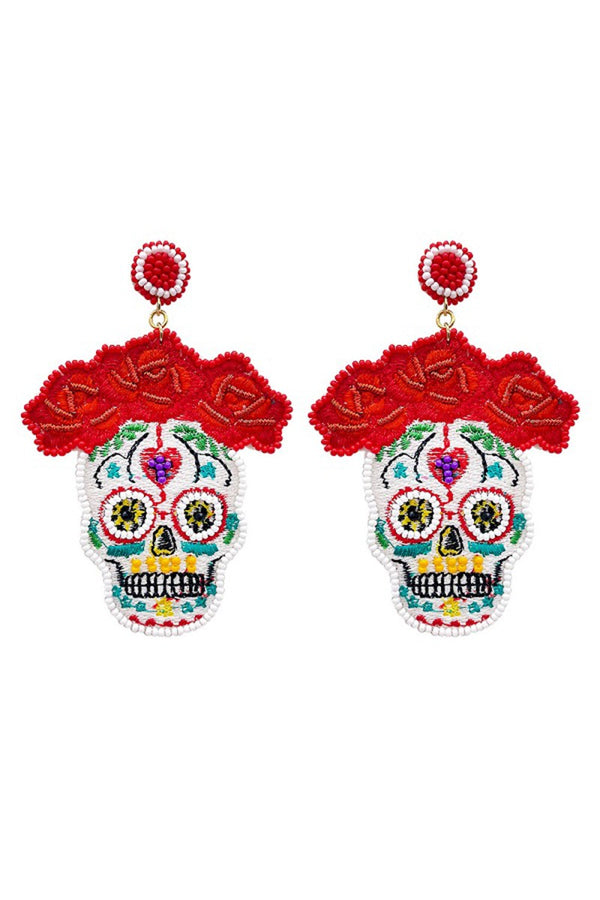 Seed Beaded Sugar Skull Post Earring