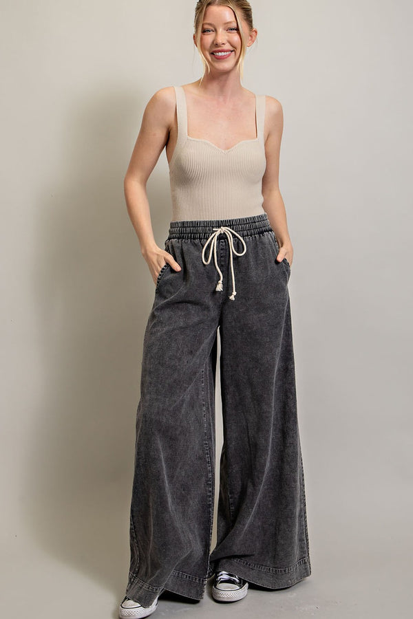 Mineral Washed Wide Leg Pants