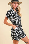 Abstract Collared Romper with Adjustable Belt