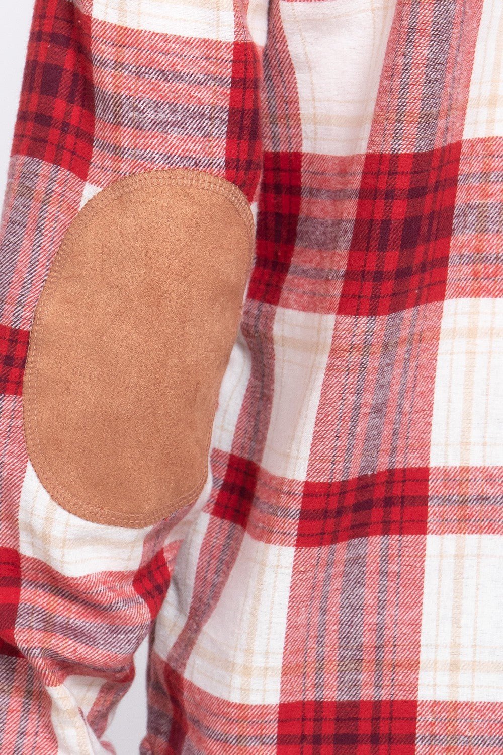 DOORBUSTER Long Sleeve W/suede Patch Button Down Plaid Shirt - Blush & Cactus