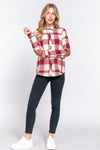DOORBUSTER Long Sleeve W/suede Patch Button Down Plaid Shirt - Blush & Cactus