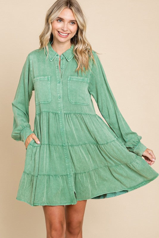Washed Baby Doll Dress with Pockets