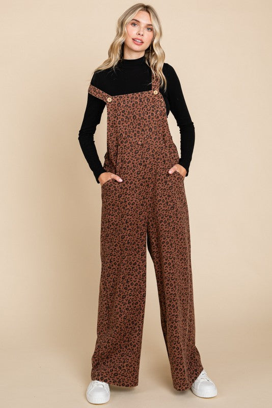 Leopard Print Buttoned Sleeveless Jumpsuit