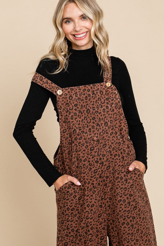 Leopard Print Buttoned Sleeveless Jumpsuit