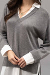 Layered V-neck Long Sleeve Sweater