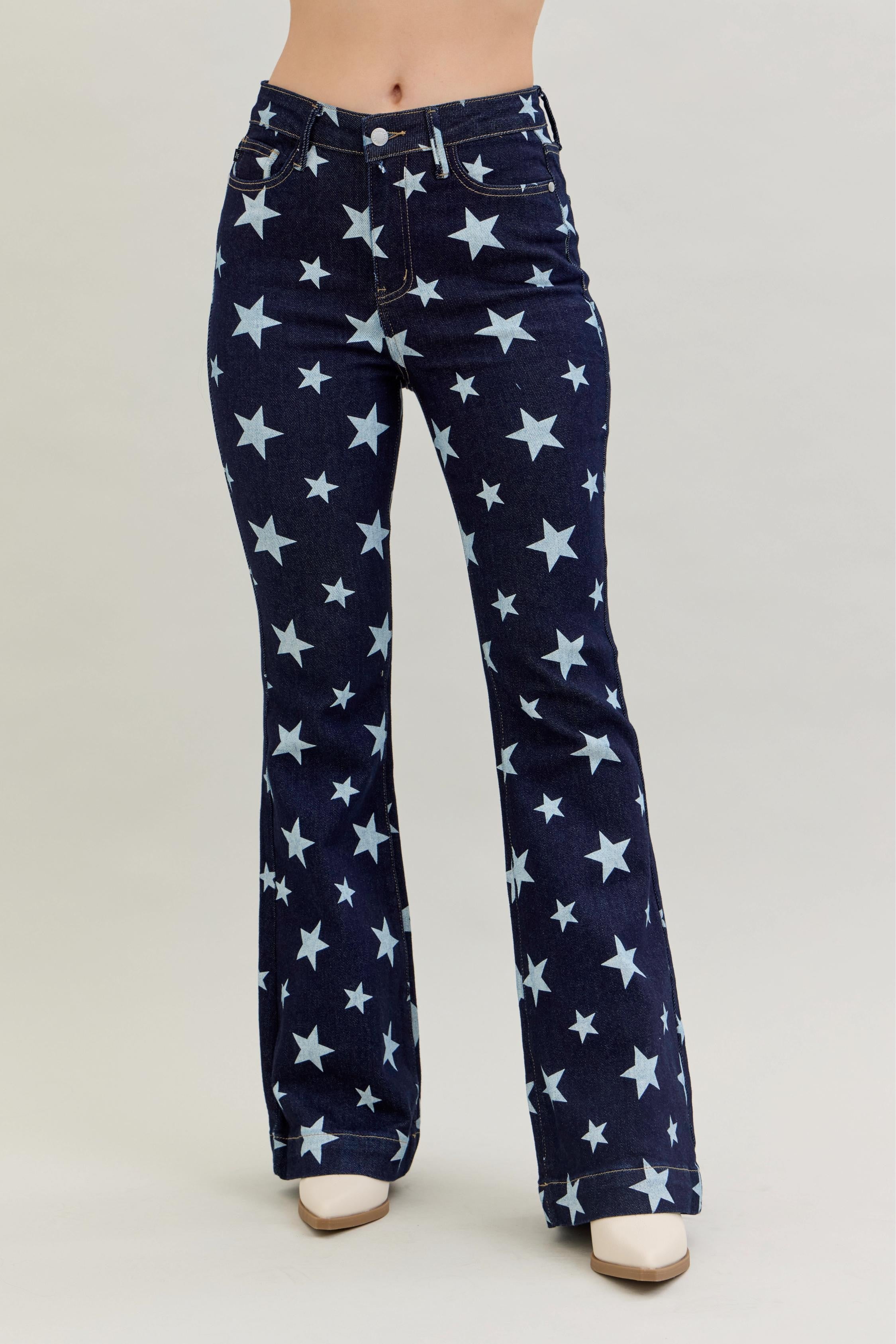 Judy Blue HW All Over Star Print Rinse Wash Flare