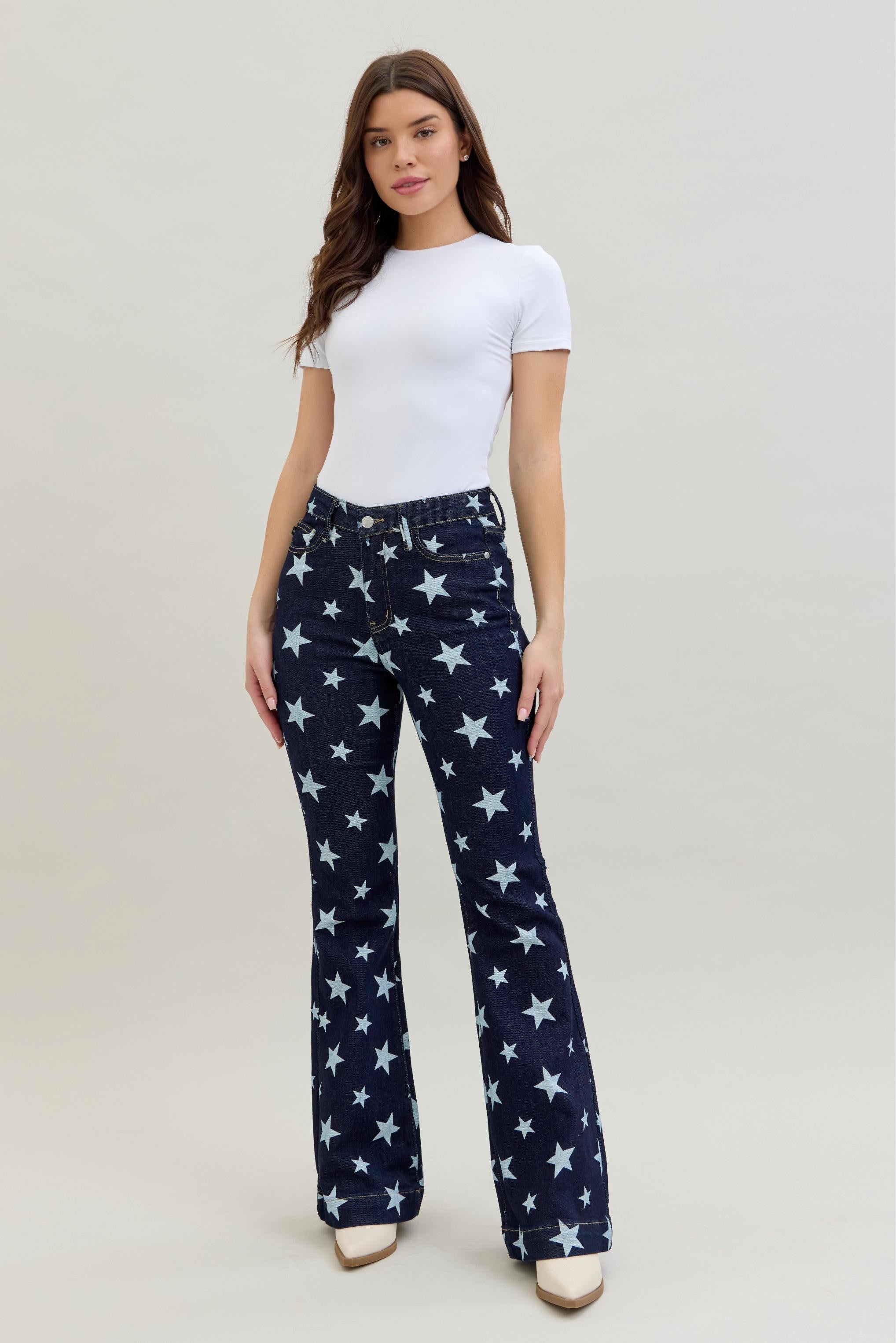 Judy Blue HW All Over Star Print Rinse Wash Flare