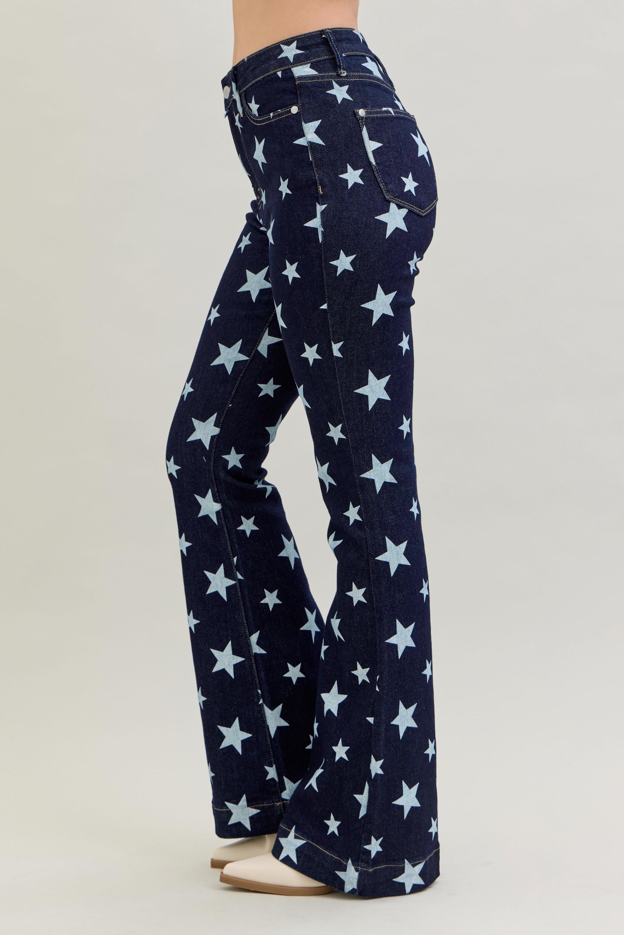 Judy Blue HW All Over Star Print Rinse Wash Flare