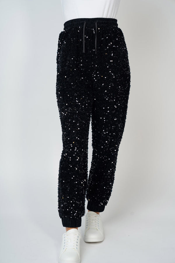 High Waisted Sequin Knit Joggers - Curvy Size