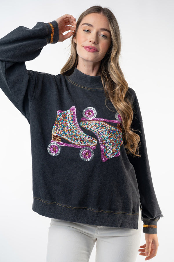 Long Sleeve Solid Knit Top w/skate Sequin