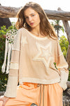 SPRING CLEAN POL Star Patch Long Sleeve Cropped Knit Top - 2 Colors