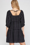 1/2 Sleeve Woven Checkered Tiered Dress